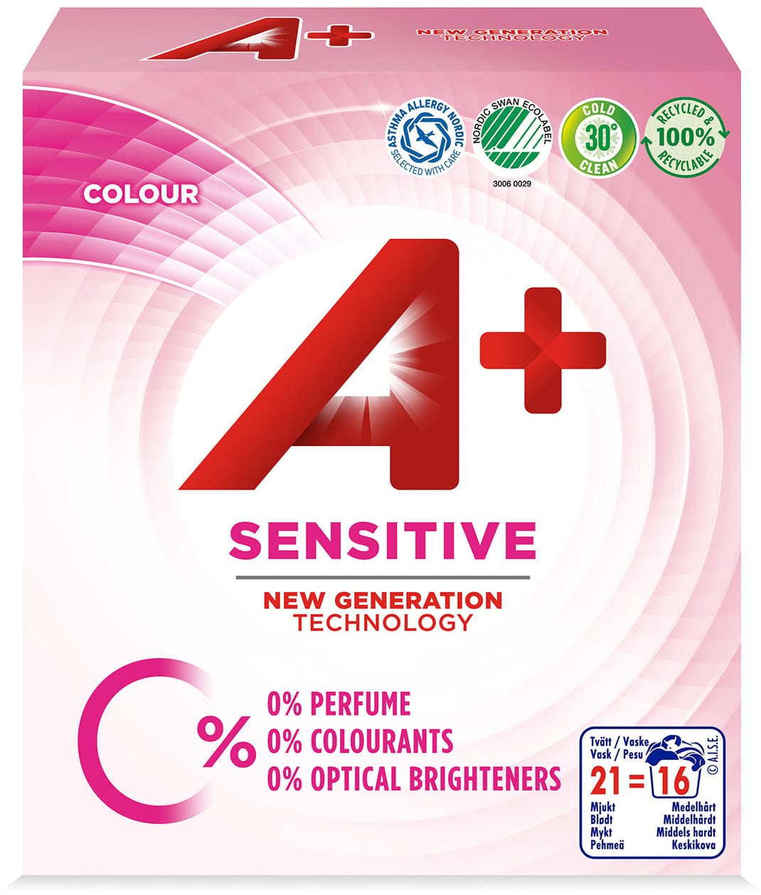 A+ Sensitive Colour Pulver Tvättmedel 700g